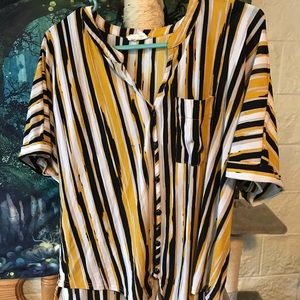 yellow and black striped button down